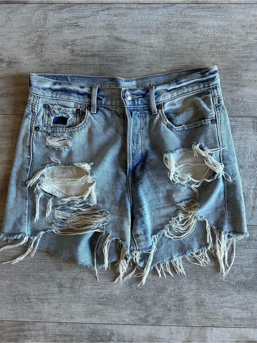American Eagle Outfitters Light Blue Distressed Jean Shorts